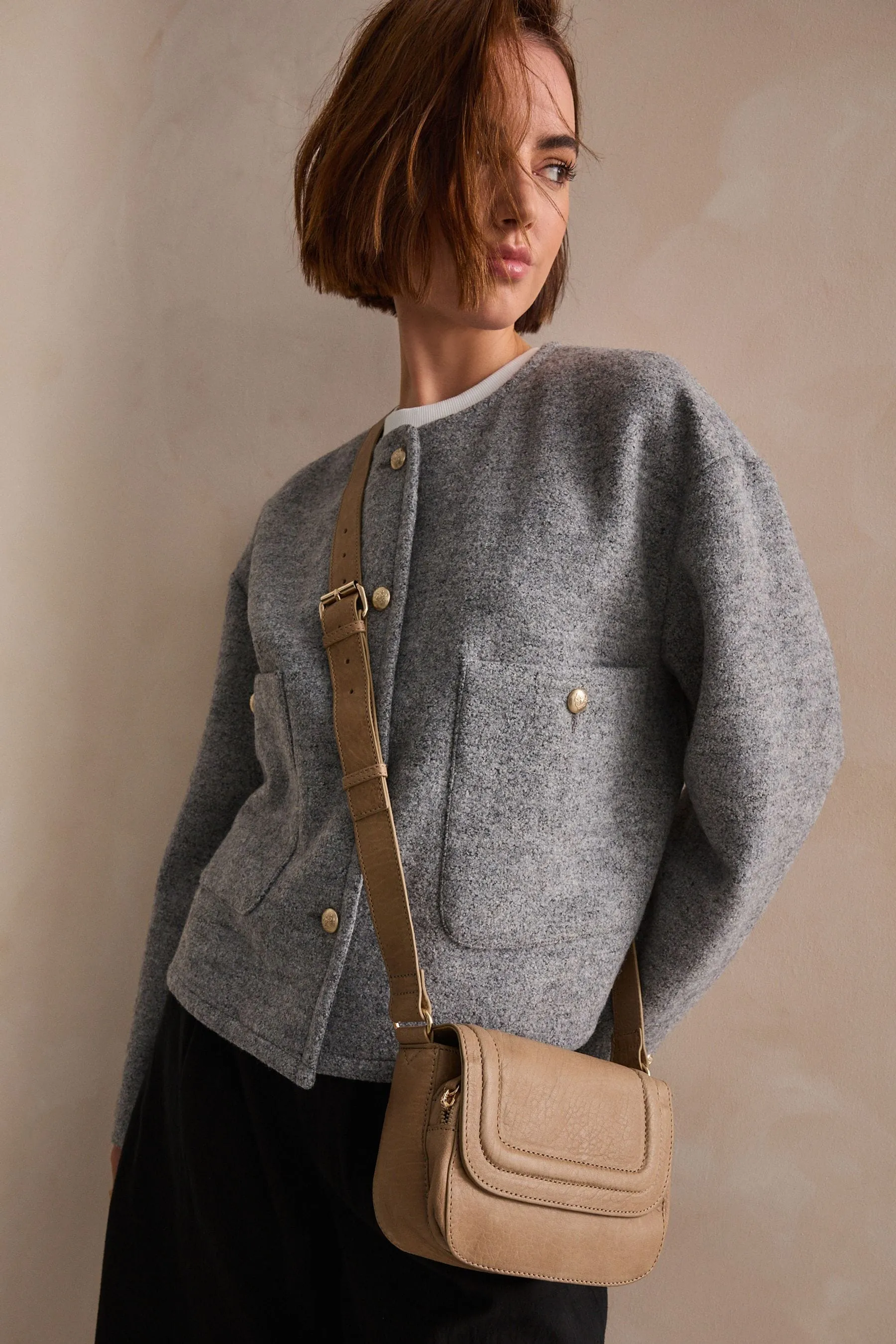 Grigio talpa  - 100% Borsa a tracolla in pelle zigranata