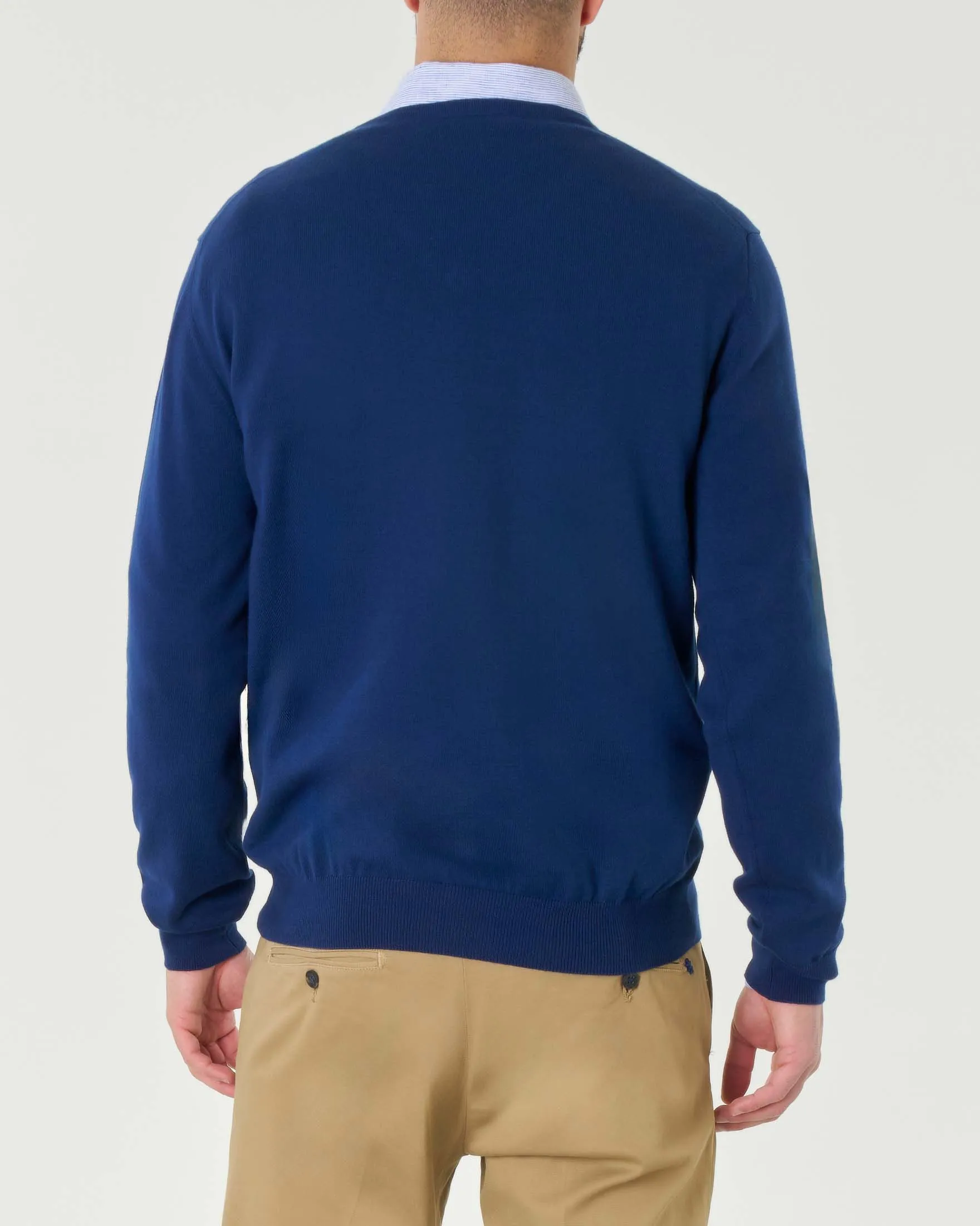 Maglia blu indaco scollo a V in puro cotone made in Italy