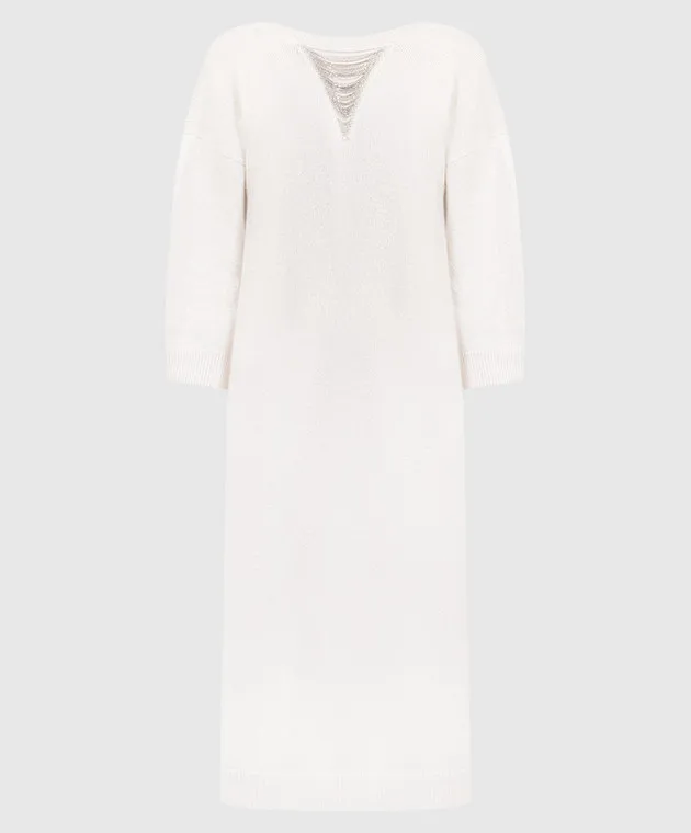 Peserico Abito midi bianco in lana, seta e cashmere con catena monil E92230F079N018