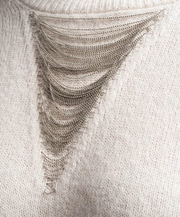 Peserico Abito midi bianco in lana, seta e cashmere con catena monil E92230F079N018